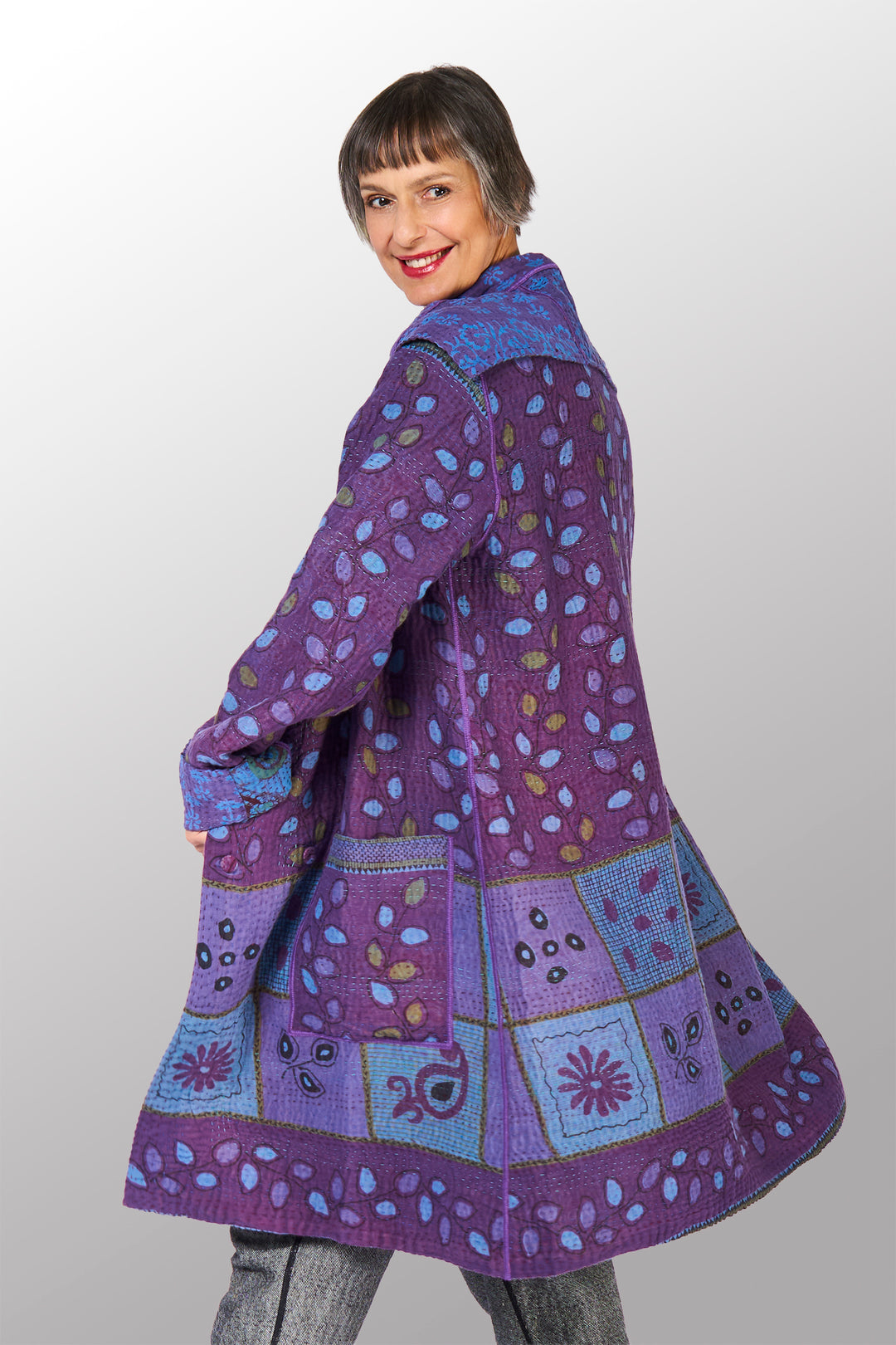 COTTON OVERDYE KANTHA POCKET MEDIUM COAT - ov4316-cblu005m -