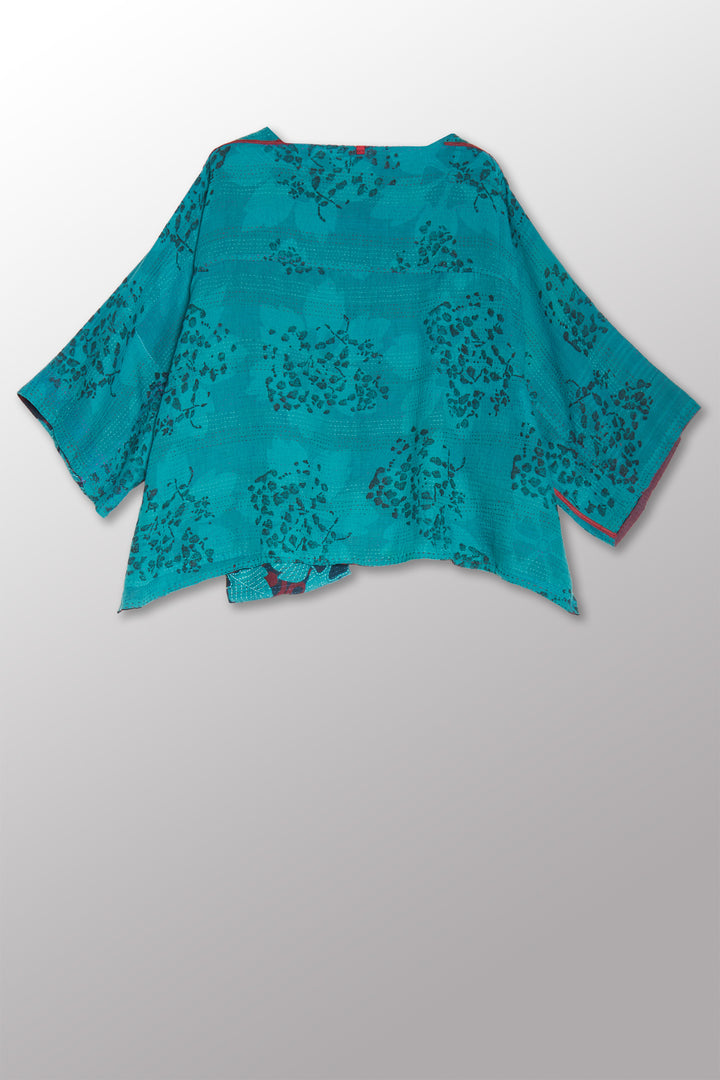 VINTAGE COTTON & NEW VOILE KANTHA 3/4 SLV. CROP TOP MIO - cn2538-0004a -