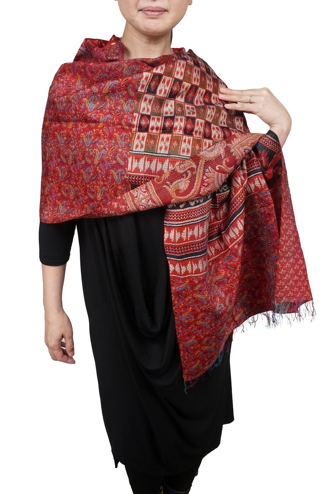 VINTAGE SILK KANTHA SHAWL MEDIUM - sv2802-mlt -