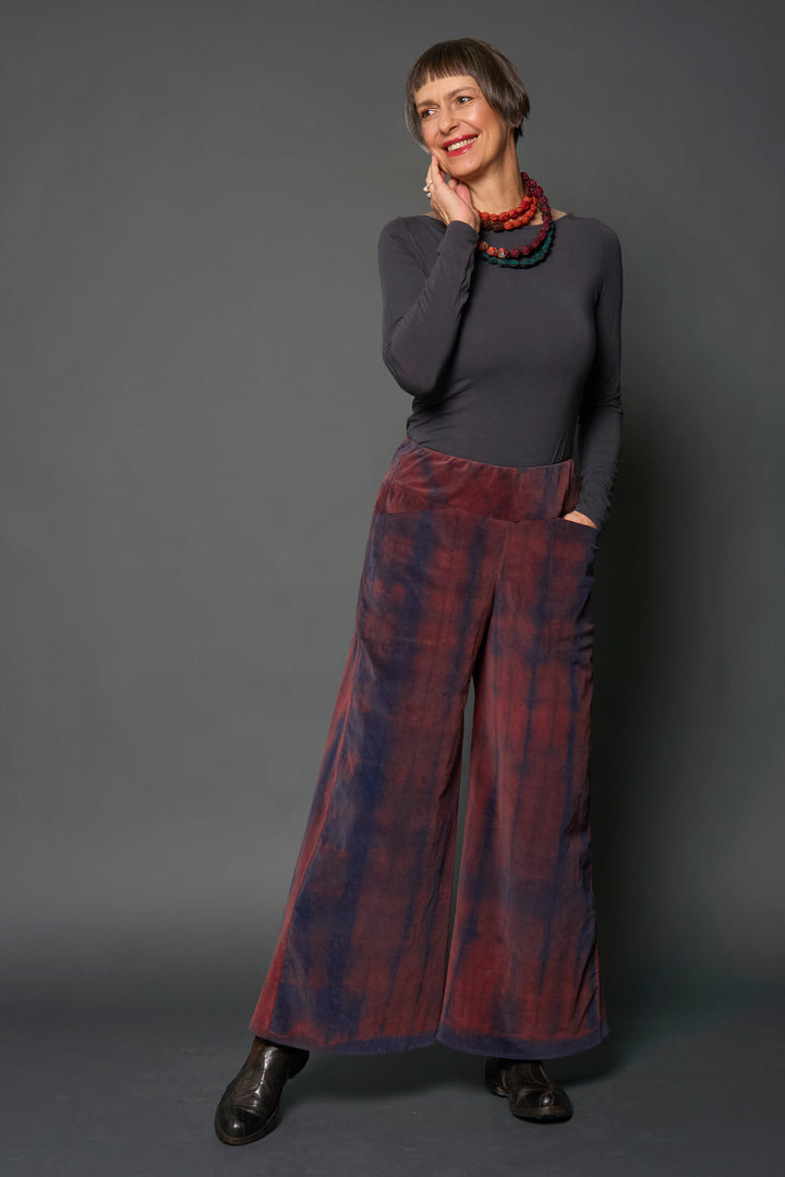 CORDUROY SHIBORI TIE DYE MID RISE WIDE LEG PANTS LONG - co1673-nvy -