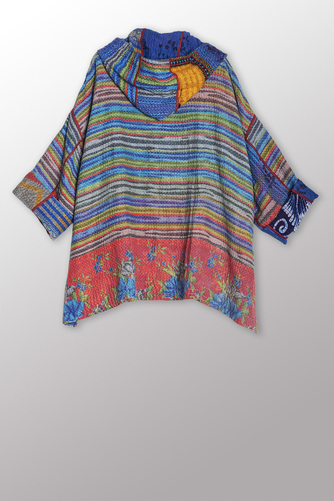 VINTAGE COTTON KANTHA HOODIE PONCHO - cv4064-0035a -