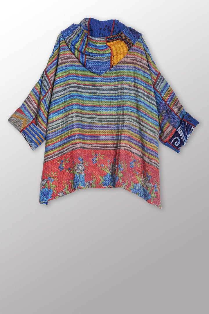 VINTAGE COTTON KANTHA HOODIE PONCHO - cv4064-0035a -