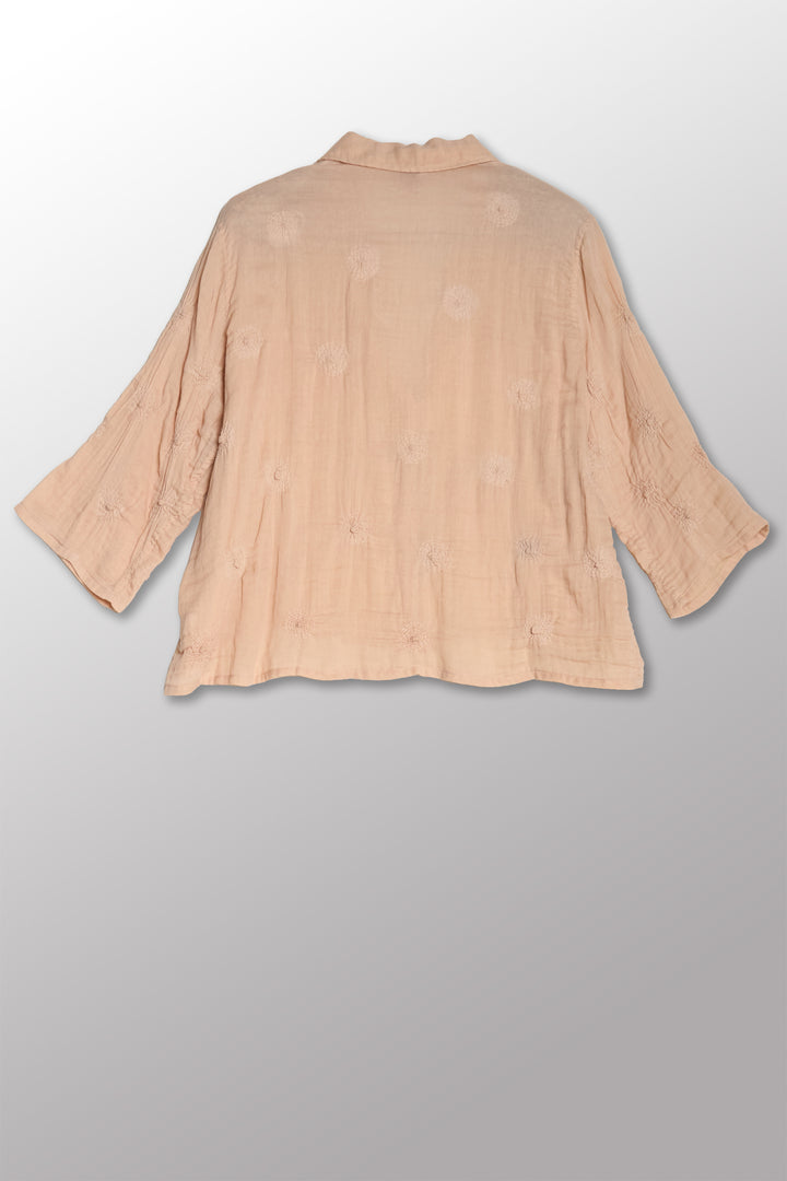 GAUZE SHIBORI GARMENT KANTHA CLOPPED SHIRT - bl-gg2590-pik -