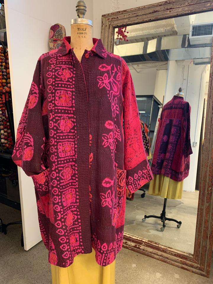 COTTON OVERDYE KANTHA A-LINE DUSTER - ov4311-cpik001a -