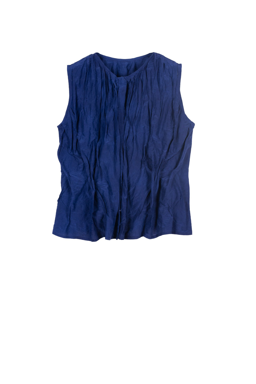 DYED COTTON SILK VOILE WAVY TUCKED SLEEVELESS BLOUSE - dc1539-blu -