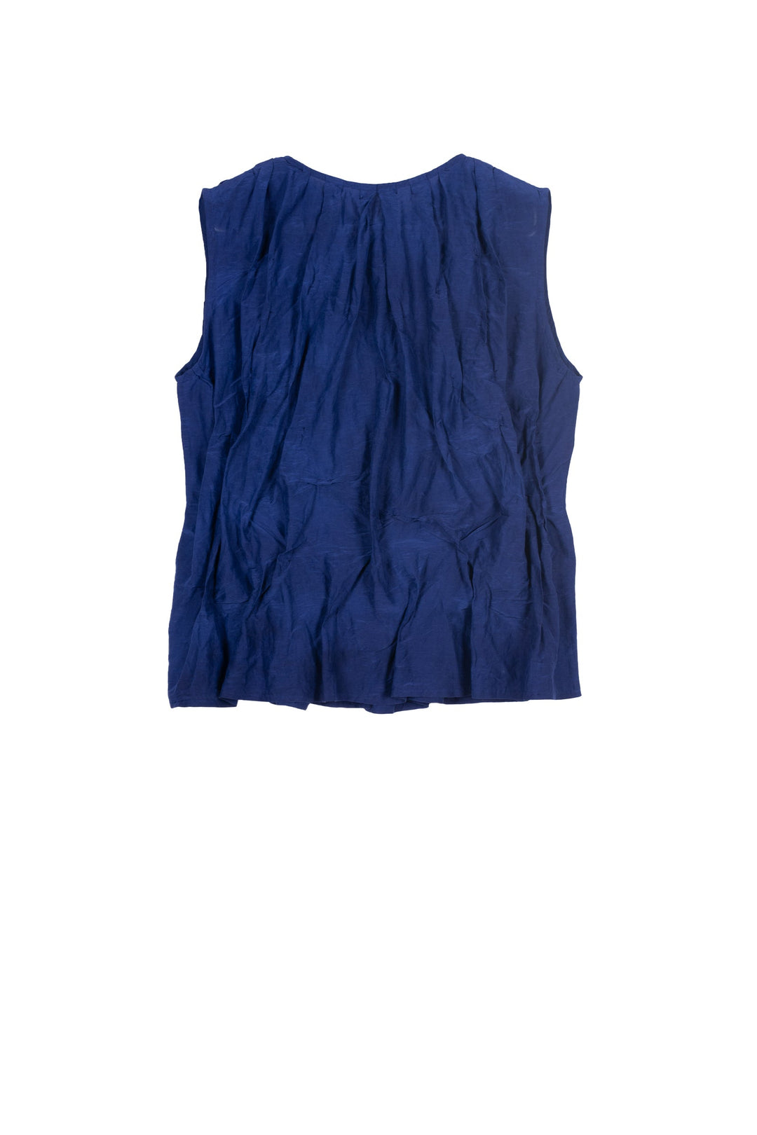 DYED COTTON SILK VOILE WAVY TUCKED SLEEVELESS BLOUSE - dc1539-blu -