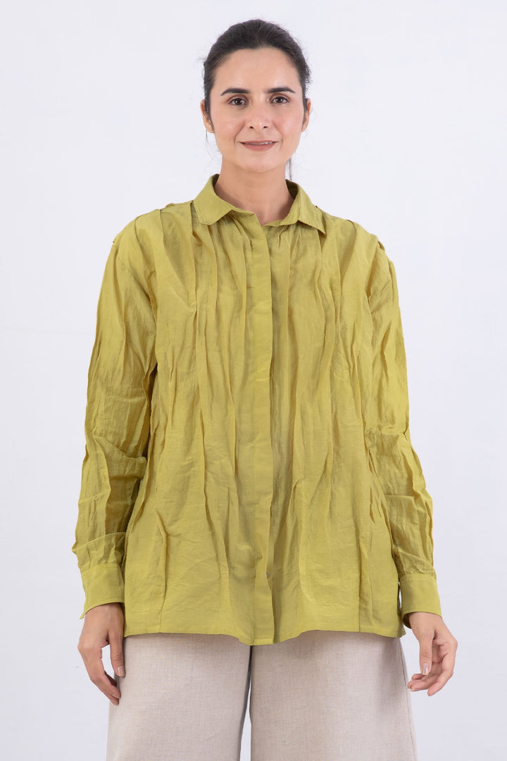 DYED COTTON SILK VOILE WAVY TUCKED MEN'S SHIRT - dc1551-cha -
