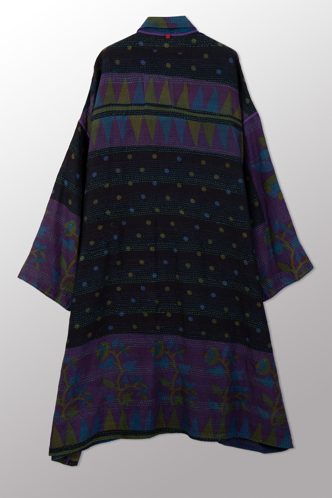 VINTAGE SILK GEORGETTE COTTON KANTHA NEW OVERSIZED COAT - gc2342-0003a -
