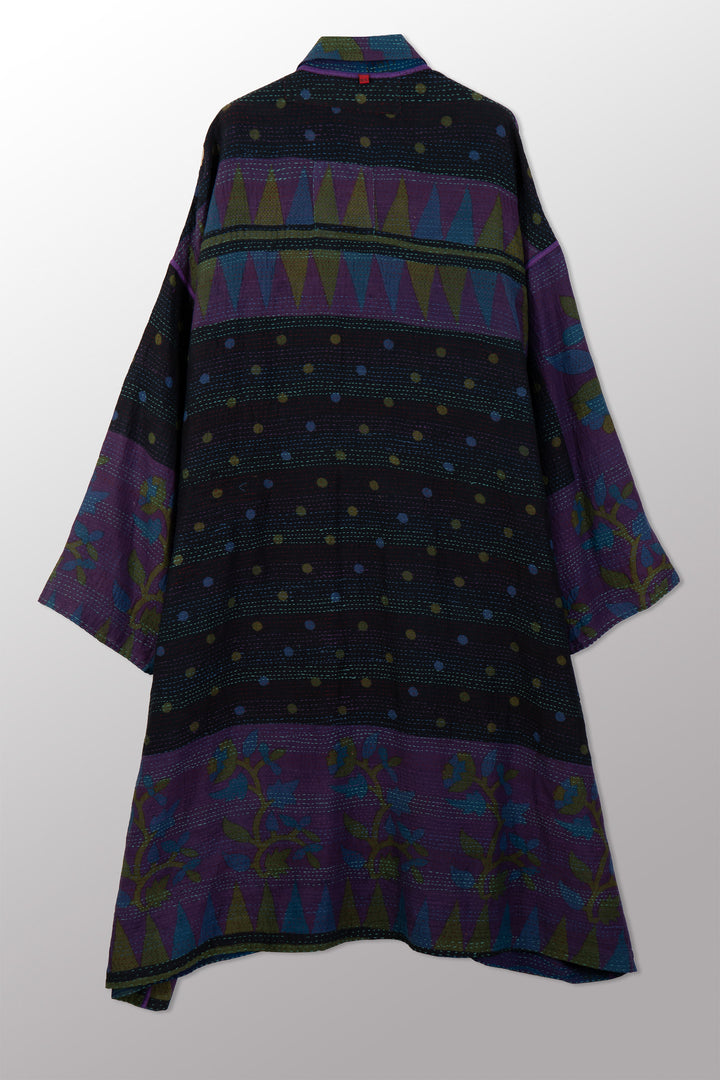VINTAGE SILK GEORGETTE COTTON KANTHA NEW OVERSIZED COAT - gc2342-0003a -