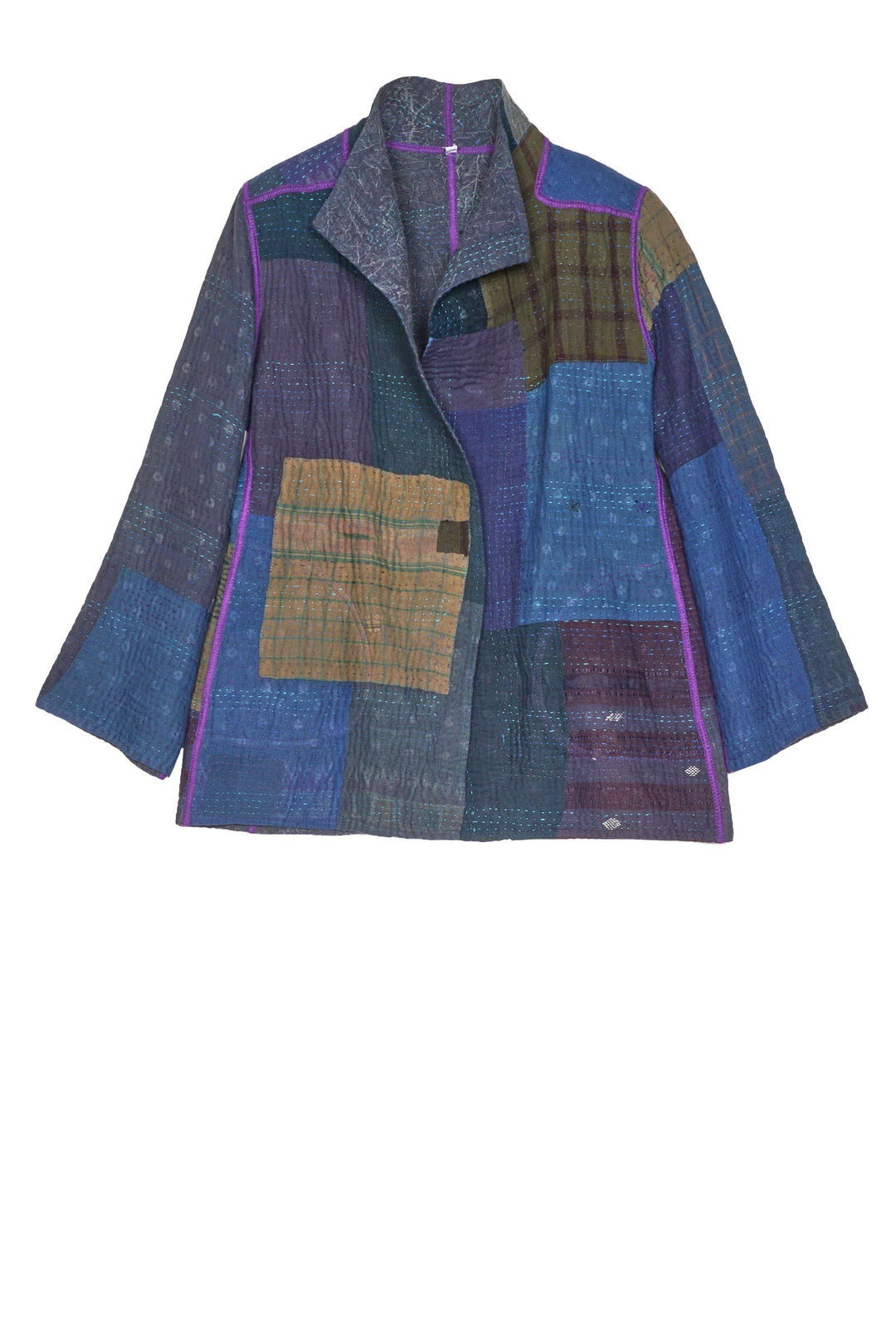 INDIGO PATCHED KANTHA SHORT JKT - ip4007-nvy -