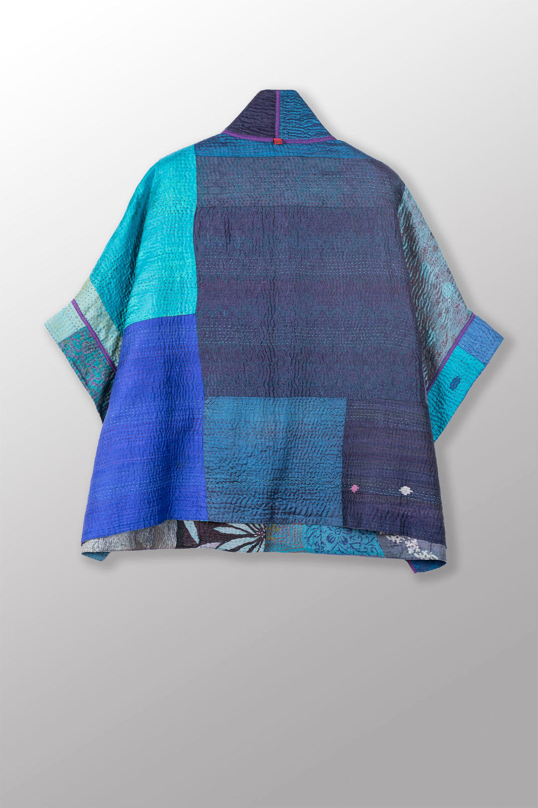 JACQUARD SILK KANTHA MINI PONCHO - js4060-blu -