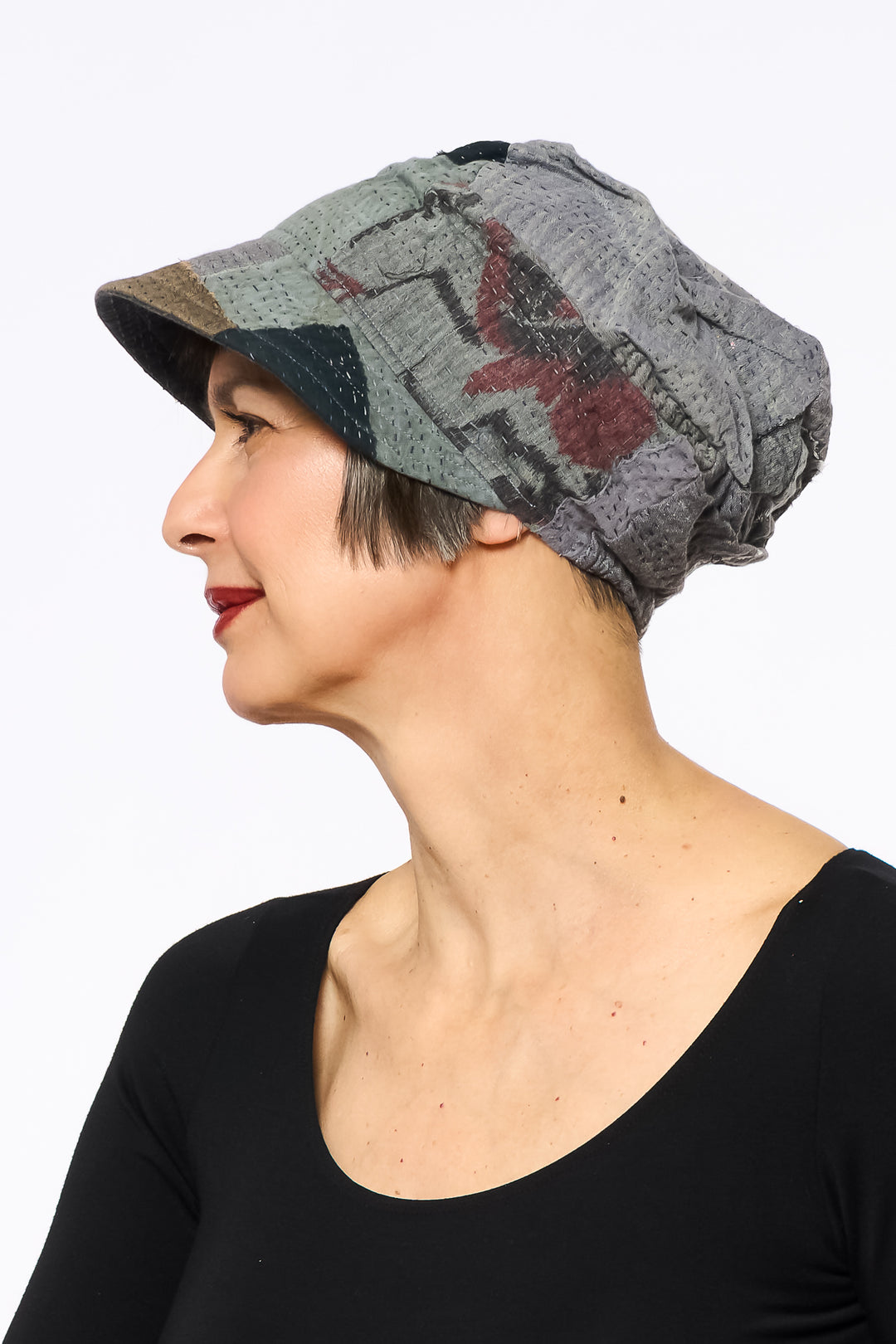 FRAYED PATCH KANTHA HALF BRIM HAT - fi2881-gry -