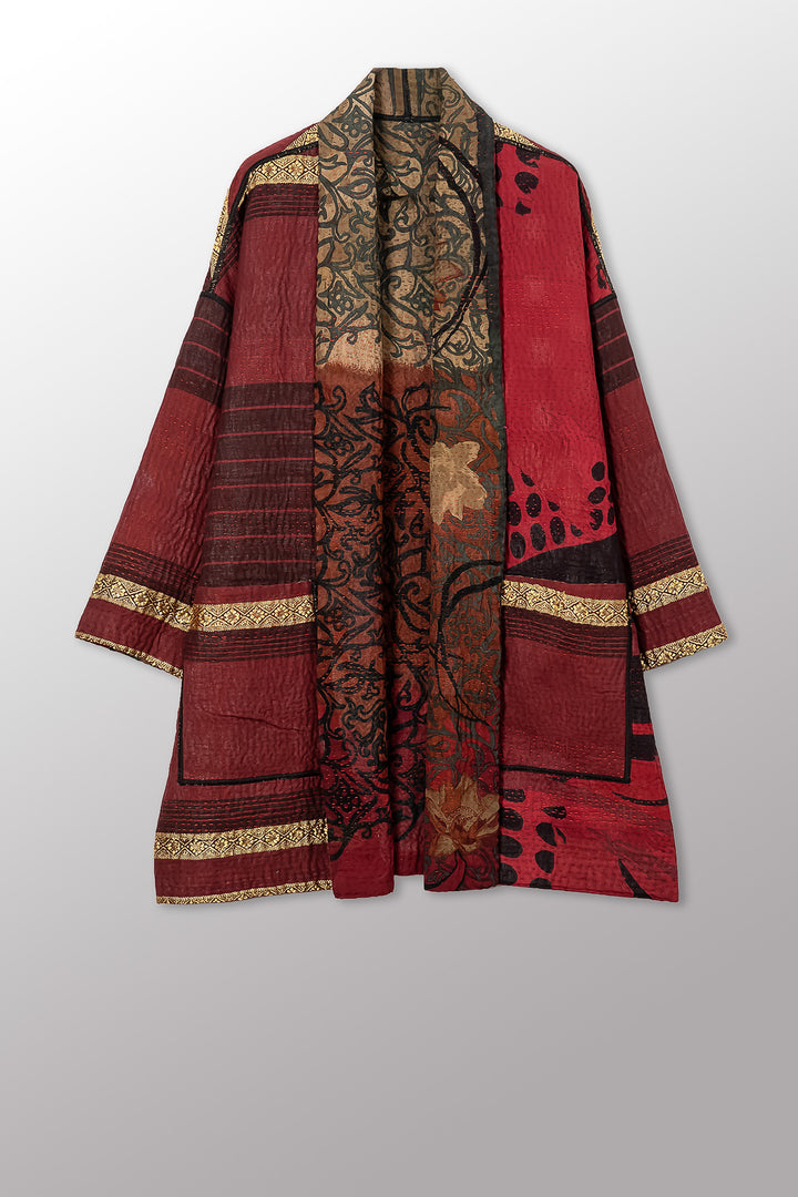 VINTAGE SILK GEORGETTE COTTON KANTHA HAORI JACKET - gc4068-0003a -