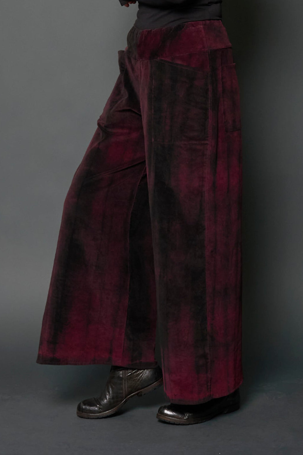 CORDUROY SHIBORI TIE DYE MID RISE WIDE LEG PANTS LONG - co1673-blk -