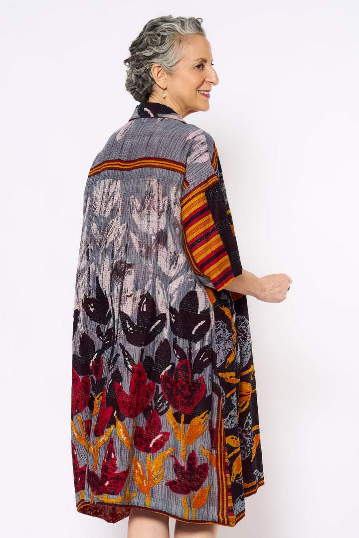 VINTAGE COTTON KANTHA 3/4 SLV. SHIRT DRESS - cv2459-0002m -