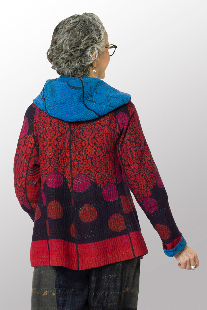 COTTON OVERDYE KANTHA HOODIE JACKET - ov4036-cblu001m -
