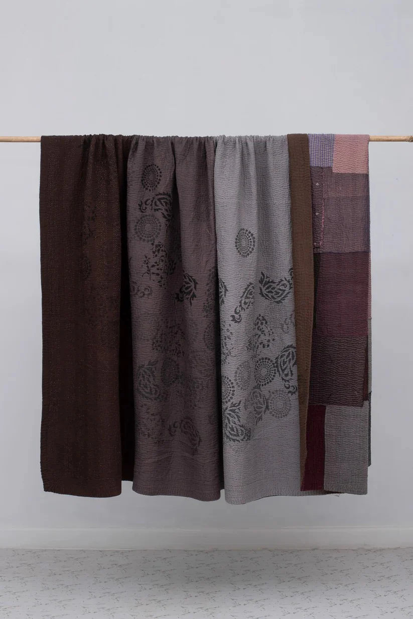 Ombre With Fray Patch Handmade Vintage Quilts -Chocolate