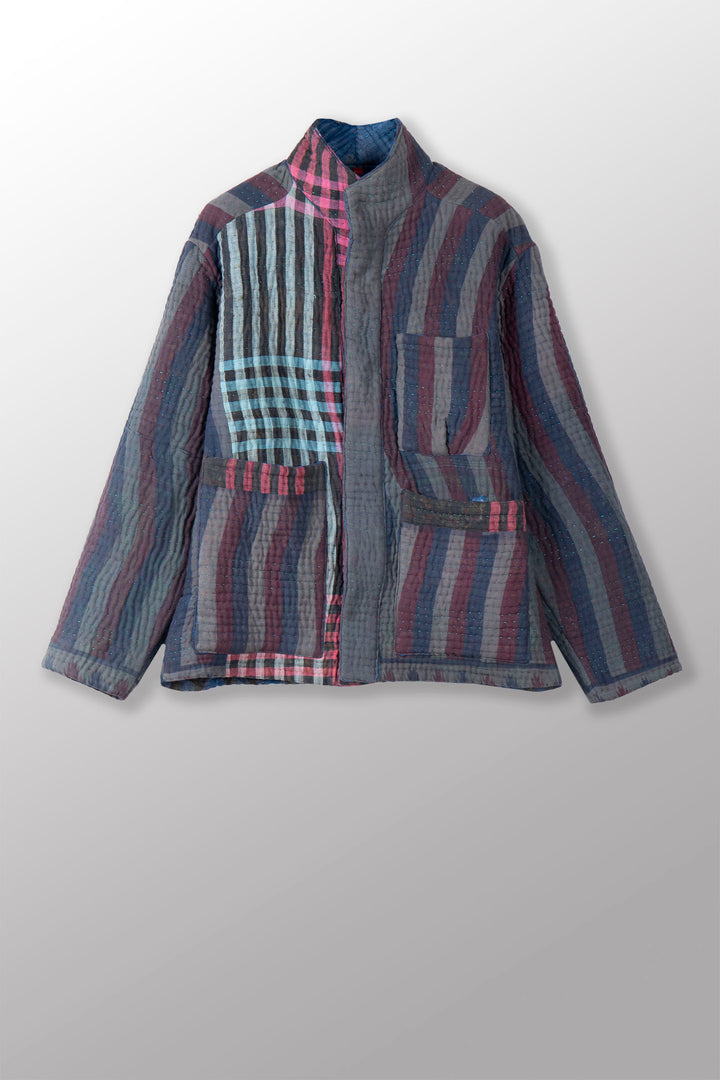 QUILTED OVERDYE COTTON KANTHA MEN'S BLOUSON - oq5040-cblu001m -
