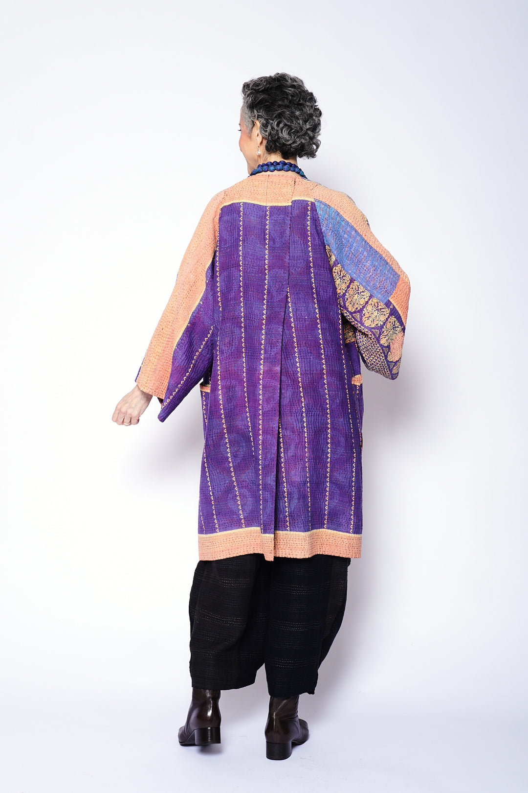 VINTAGE COTTON KANTHA KIMONO DUSTER - cv4317-0033a -
