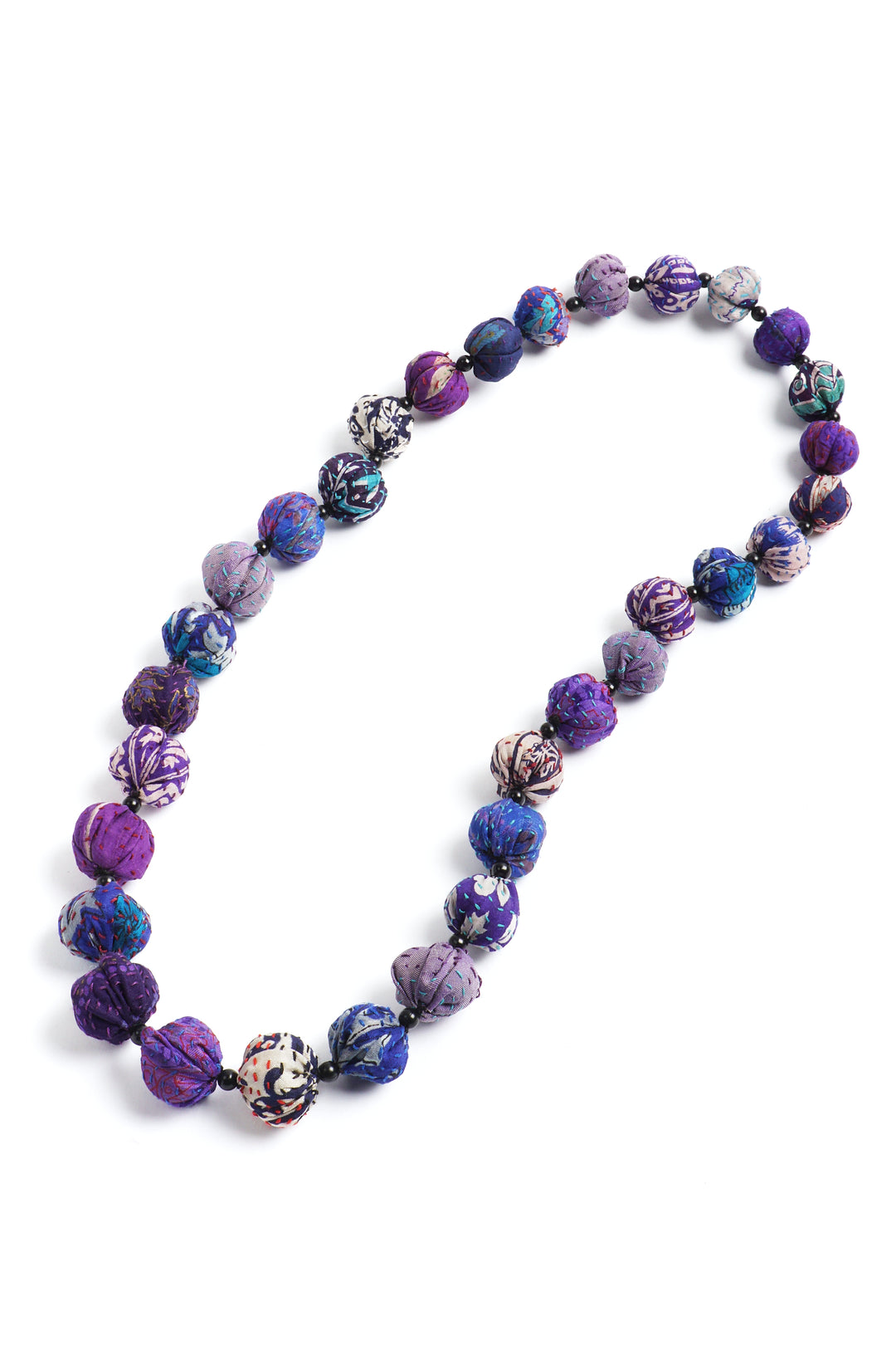 VINTAGE SILK KANTHA SMALL NUTS MEDIUM NECKLACE - sv2705-prp -