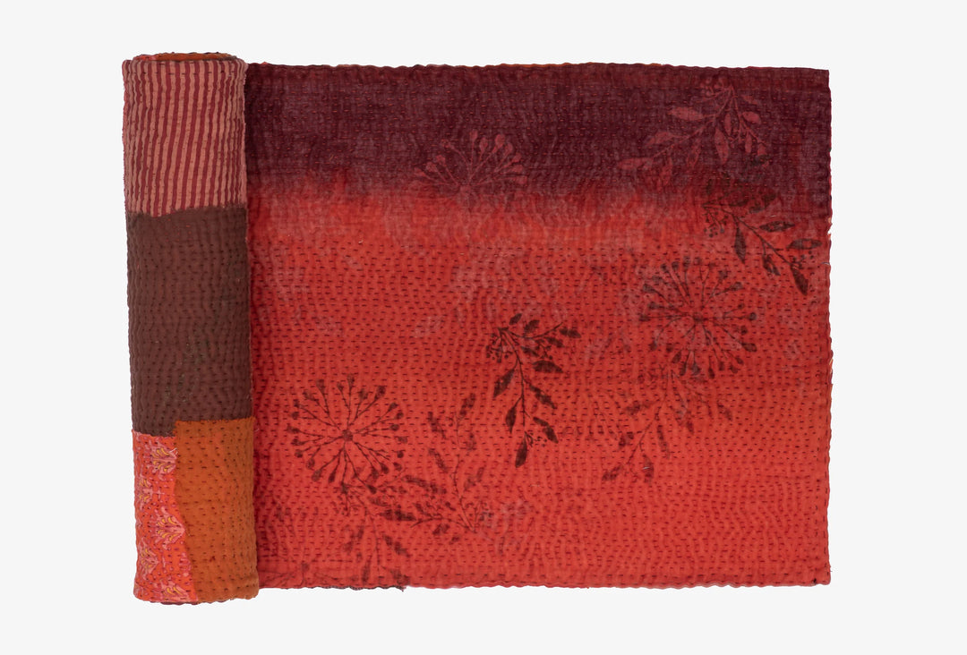 Ombre Patch Kantha Table Runner -Orange