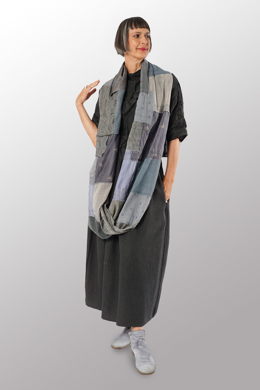 MOSAIC PATCH KANTHA INFINITY SCARF - mz1816-gry -