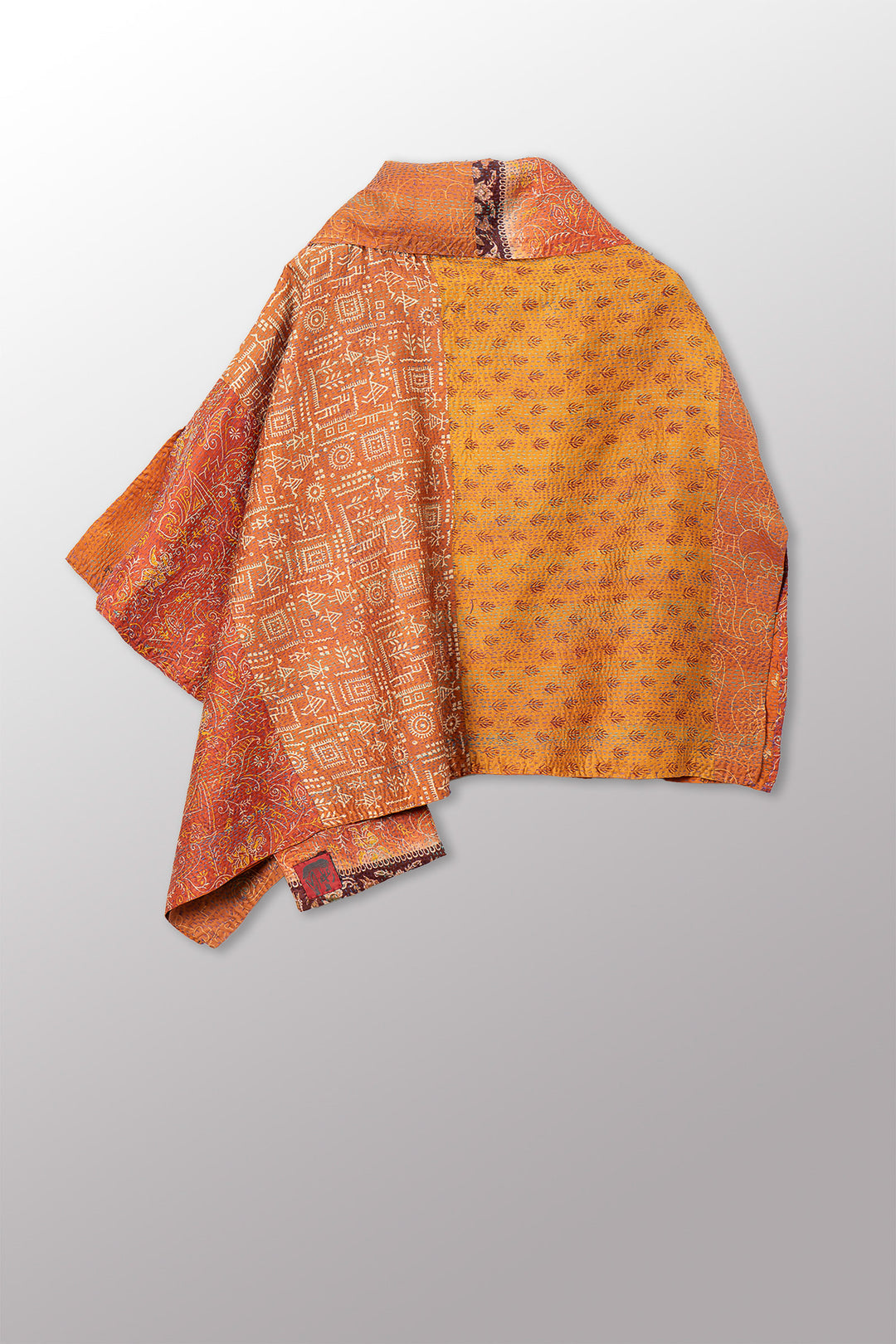 VINTAGE SILK KANTHA COWL NECK LONG CAPE - sv2842-0015a -