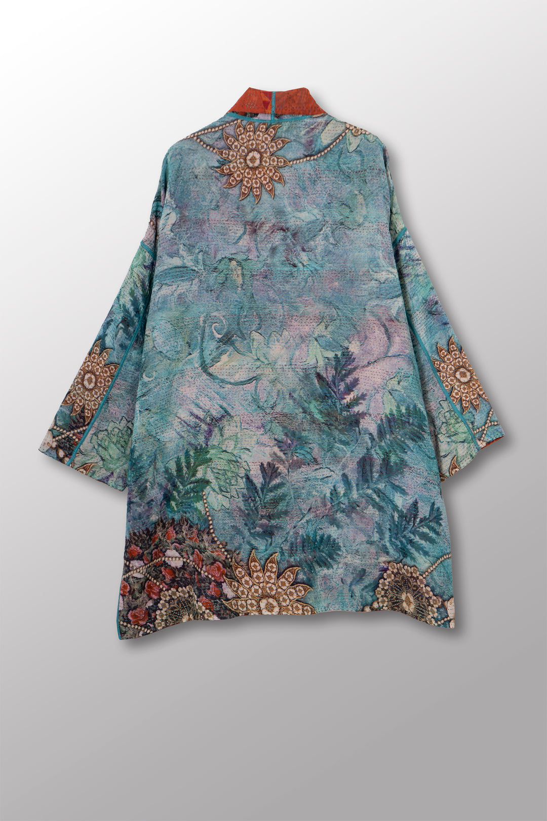 VINTAGE SILK GEORGETTE COTTON KANTHA HAORI JACKET - gc2068-0002a -