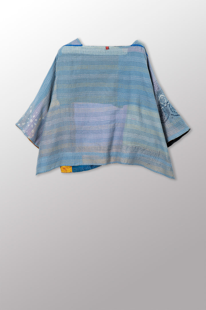 MOSAIC FRAY PATCH KANTHA 3/4 SLV. CROP TOP MIO - zb2538-mlt -