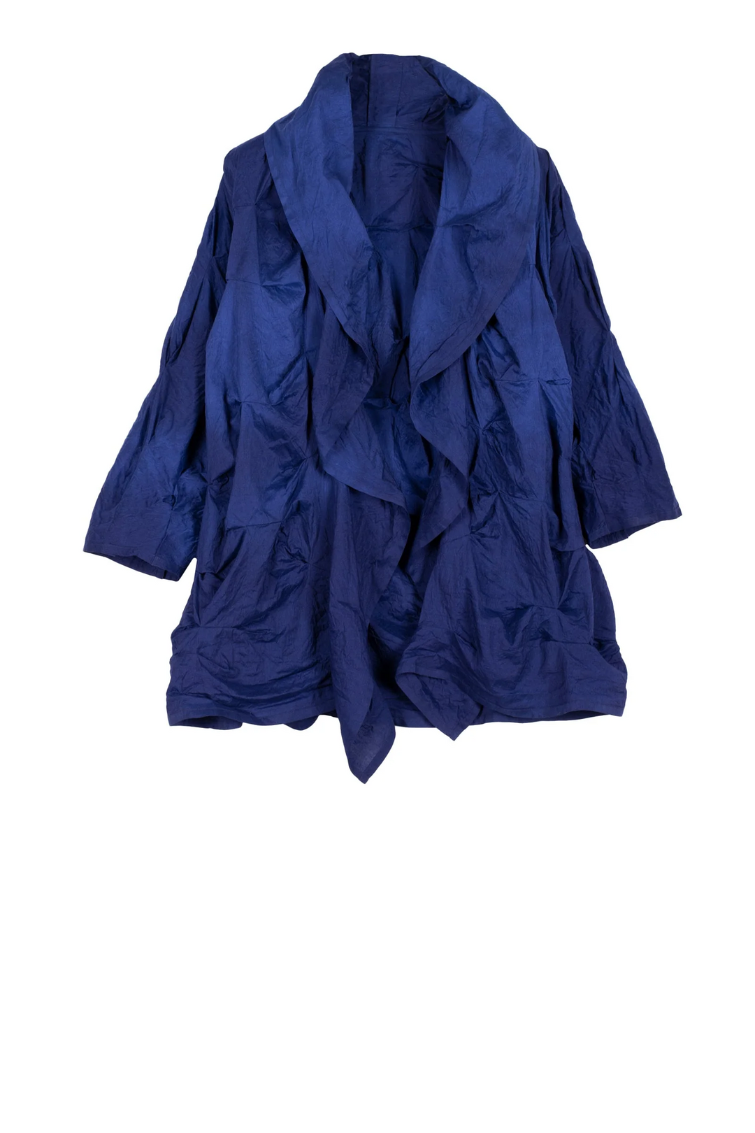 DYED COTTON SILK HEAVY VOILE WAVY TUCK COCOON JACKET - dh1063-blu -