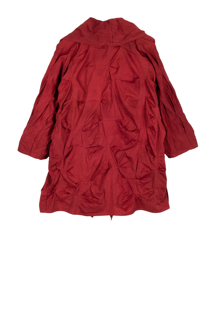 DYED COTTON SILK HEAVY VOILE WAVY TUCK COCOON JACKET - dh1063-red -