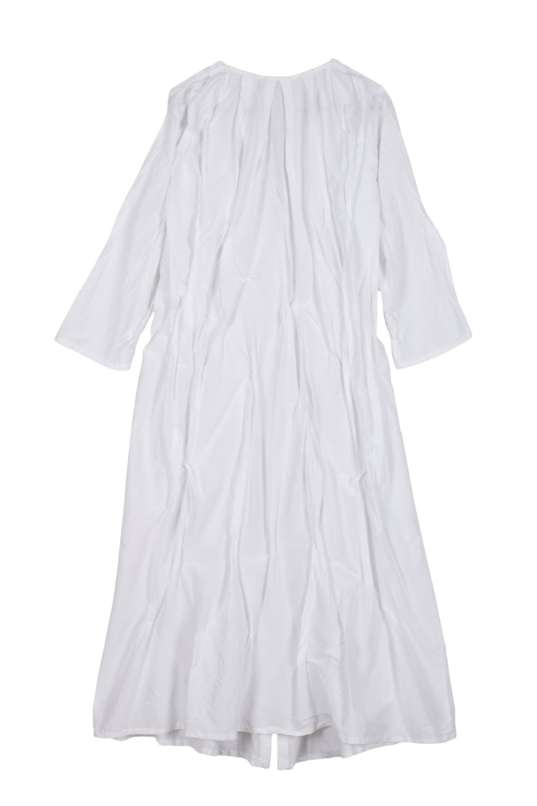 DYED COTTON SILK HEAVY VOILE WAVY TUCK CROPPED SLV. DRESS - dh1434-wht -
