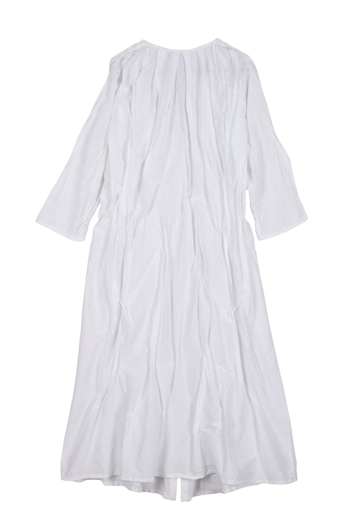 DYED COTTON SILK HEAVY VOILE WAVY TUCK CROPPED SLV. DRESS - dh1434-wht -