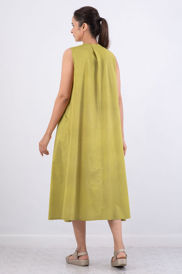 DYED COTTON SILK HEAVY VOILE WAVY BAND COLLAR MAXI DRESS - dh1439-cha -