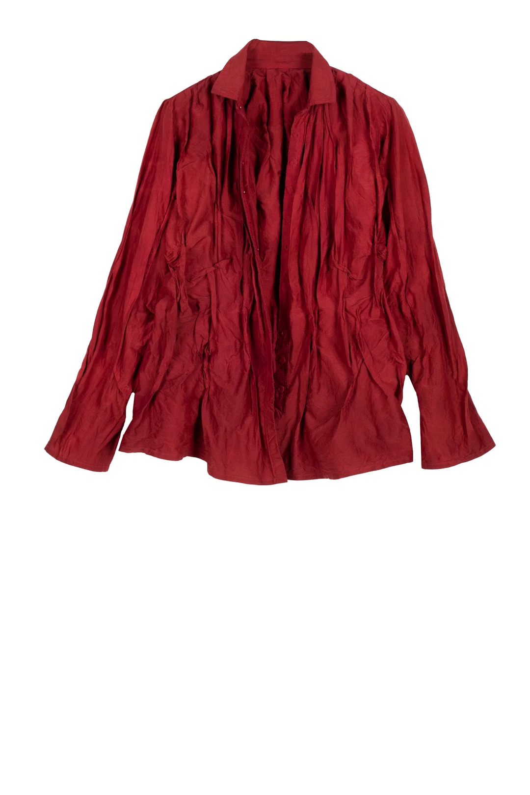 DYED COTTON SILK HEAVY VOILE WAVY TUCKED SHIRT - dh1541-red -