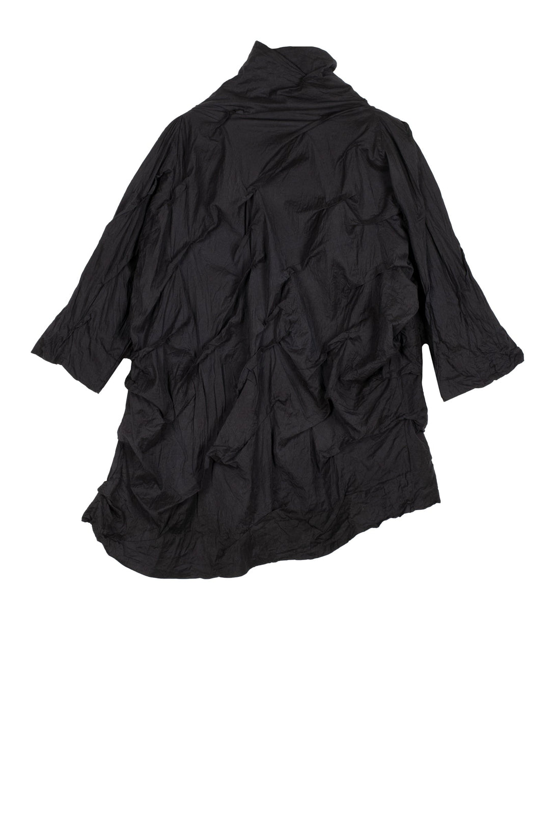 DYED COTTON SILK HEAVY VOILE WAVY TUCK PULLOVER - dh1552-blk -