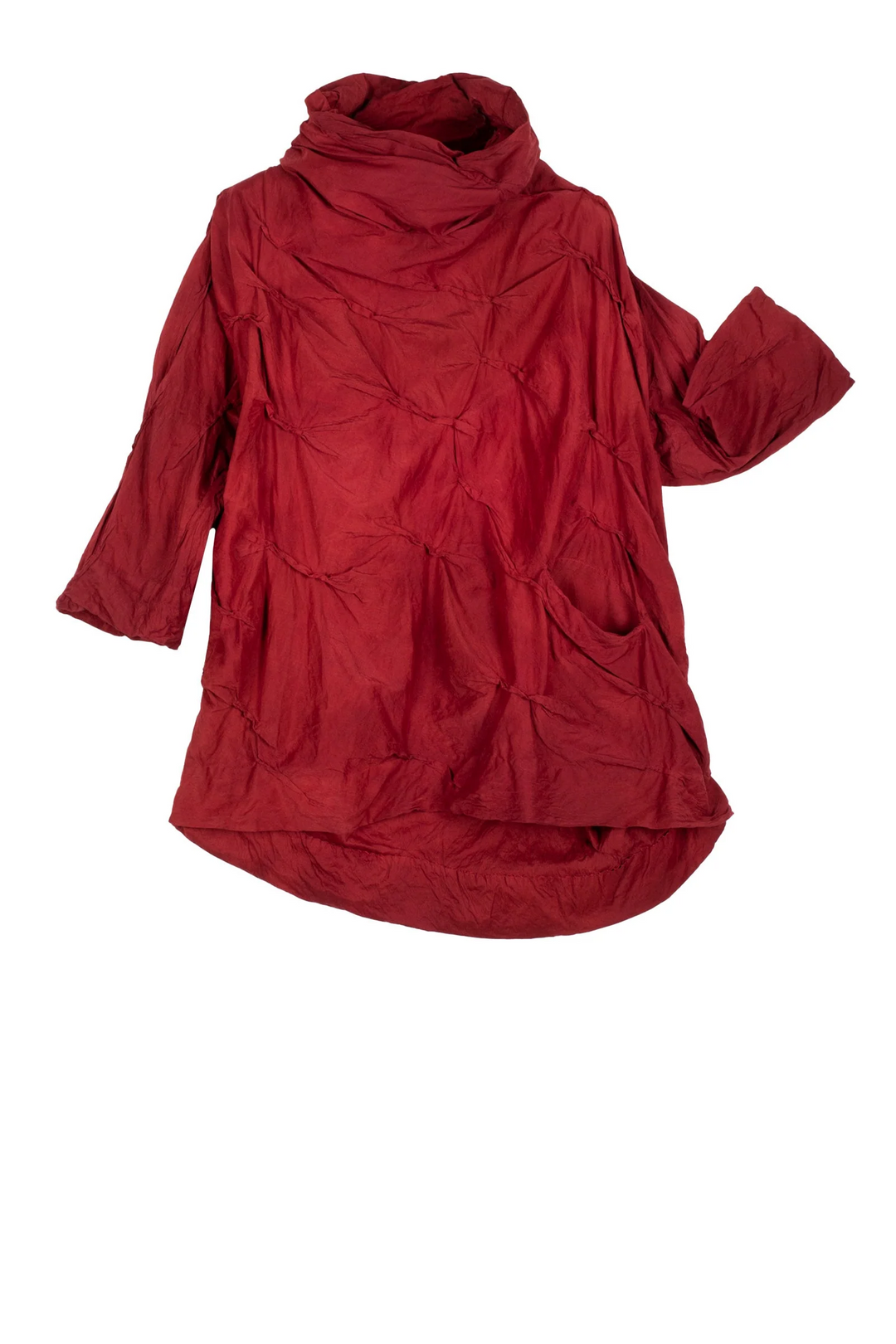 DYED COTTON SILK HEAVY VOILE WAVY TUCK PULLOVER - dh1552-red -
