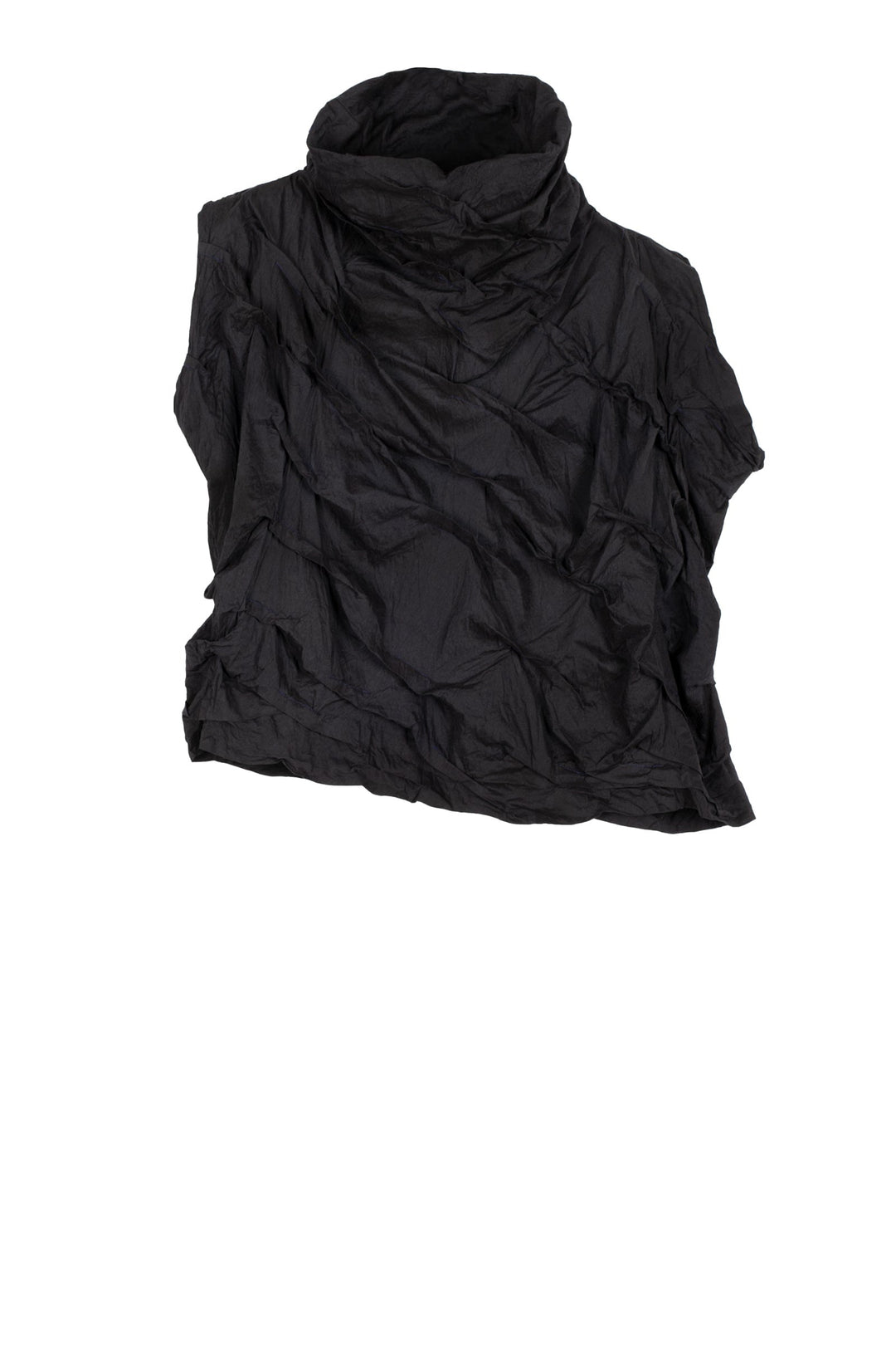 DYED COTTON SILK HEAVY VOILE WAVY TUCK SHELL TOP - dh1553-blk -