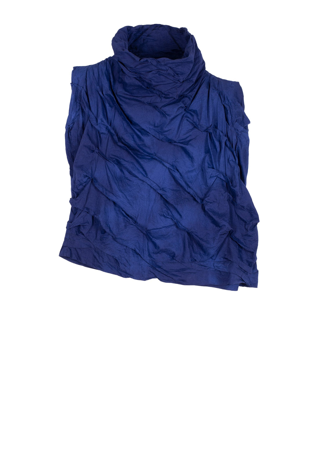 DYED COTTON SILK HEAVY VOILE WAVY TUCK SHELL TOP - dh1553-blu -