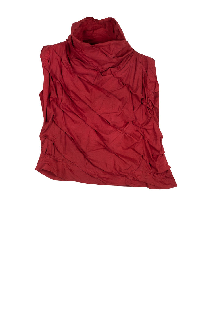 DYED COTTON SILK HEAVY VOILE WAVY TUCK SHELL TOP - dh1553-red -