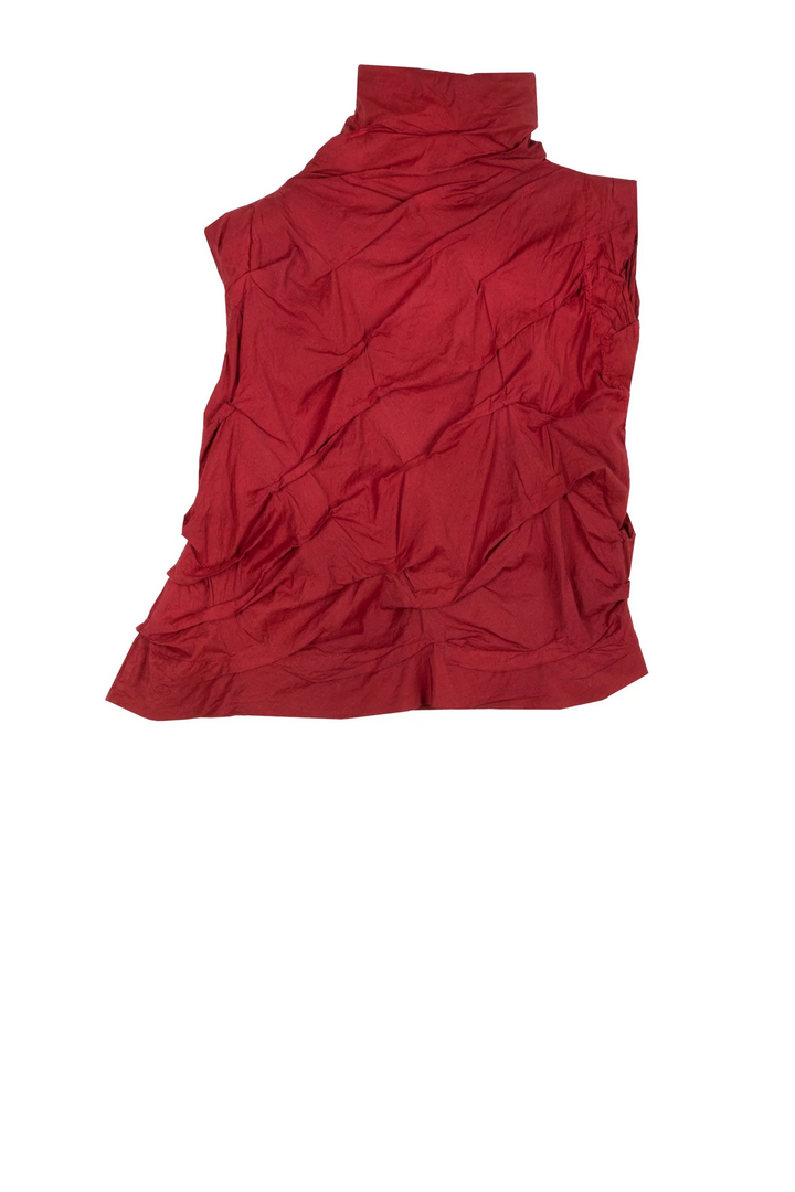 DYED COTTON SILK HEAVY VOILE WAVY TUCK SHELL TOP - dh1553-red -