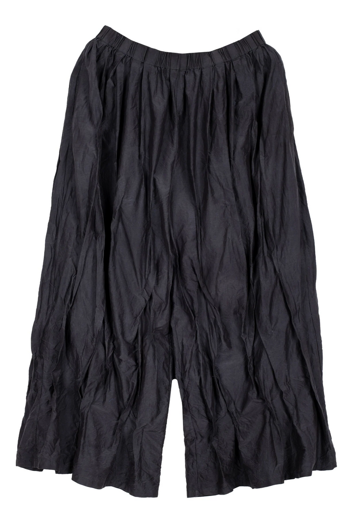 DYED COTTON SILK HEAVY VOILE WAVY TUCKED PANTS - dh1635-blk -