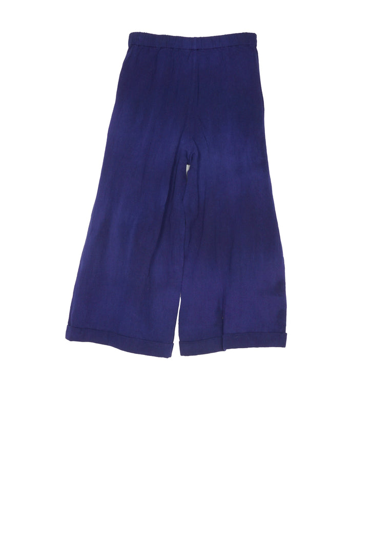 DYED COTTON LINEN TWILL DOUBLE CUFF WIDE LEG PANTS - tl1636-blu -