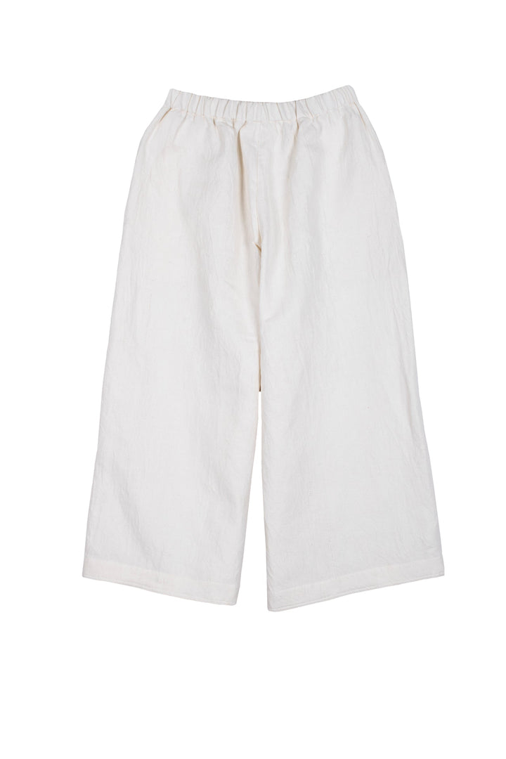 DYED COTTON LINEN TWILL DOUBLE CUFF WIDE LEG PANTS - tl1636-wht -