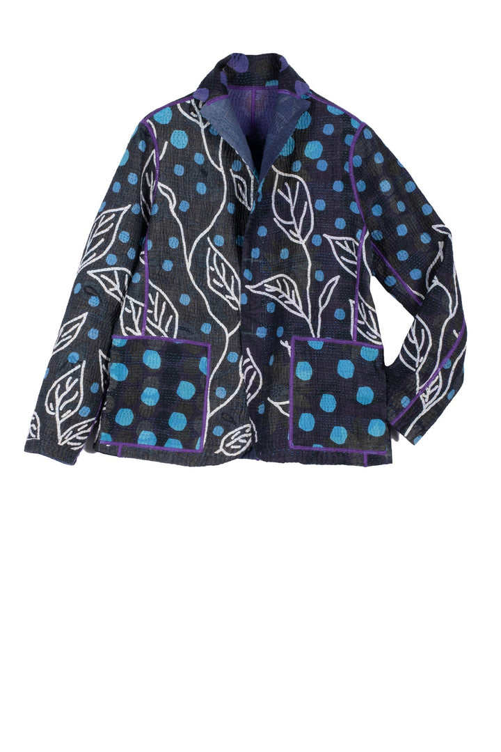 POLKA DOTS & LEAVES KANTHA BASIC JKT - dl4052-blu -