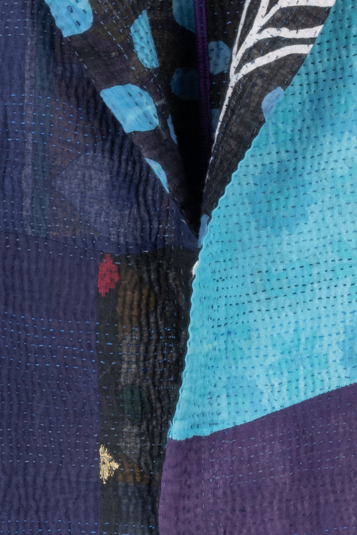 POLKA DOTS & LEAVES KANTHA BASIC JKT - dl4052-blu -