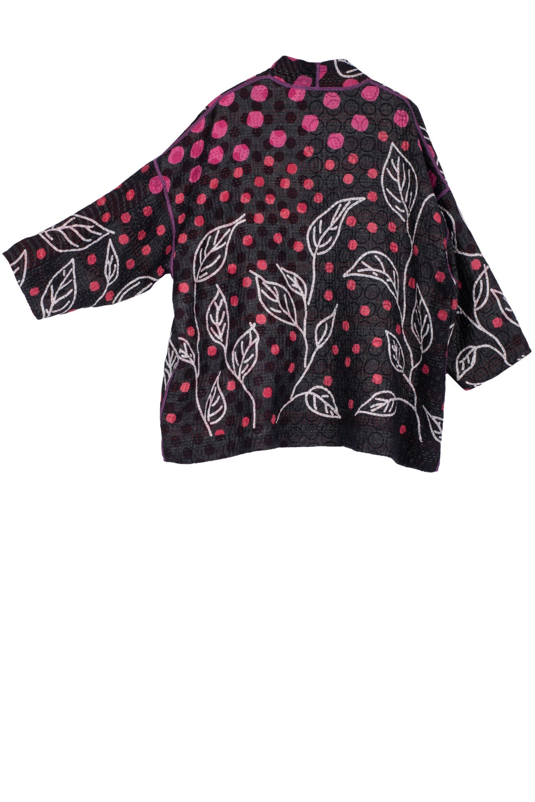 POLKA DOTS & LEAVES KANTHA MINI KIMONO JKT - dl4055-pik -