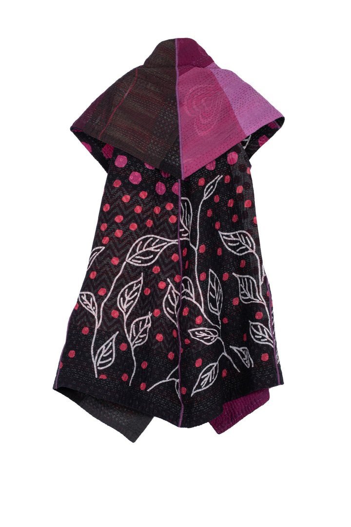 POLKA DOTS & LEAVES KANTHA CIRCULAR VEST - dl4201-pik -