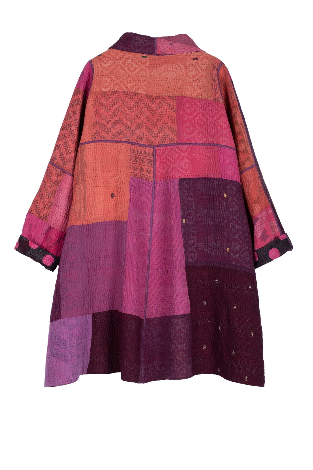 POLKA DOTS & LEAVES KANTHA A-LINE DUSTER - dl4311-pik -