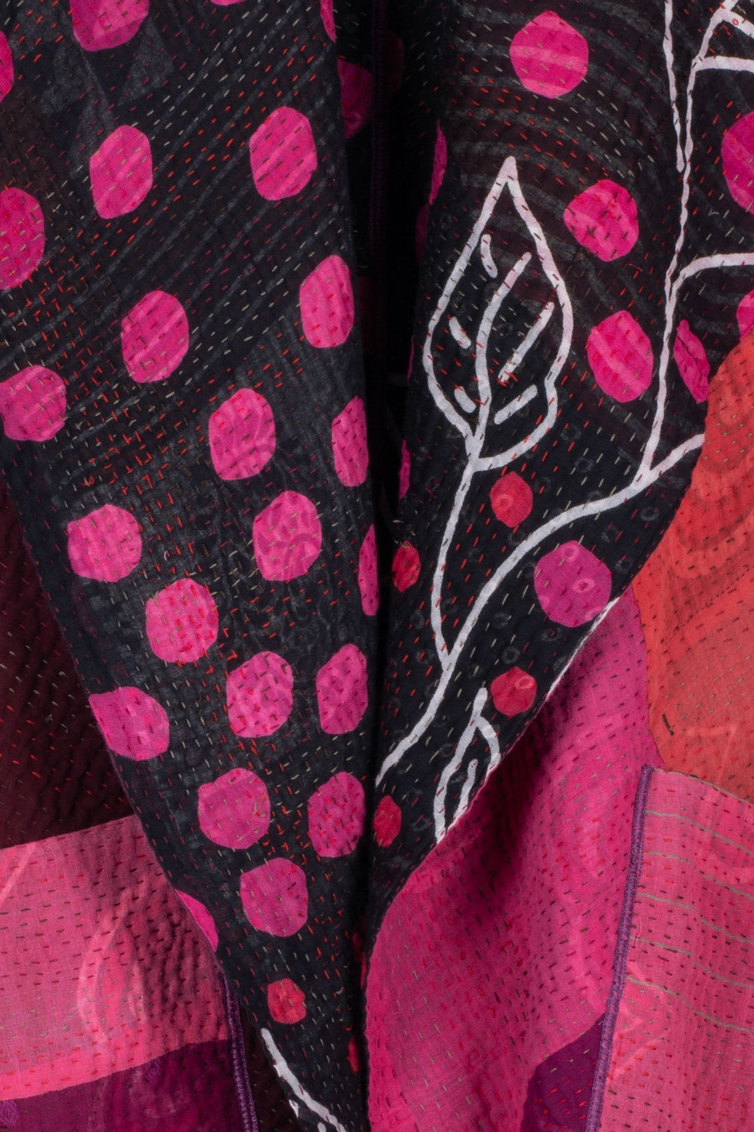 POLKA DOTS & LEAVES KANTHA A-LINE DUSTER - dl4311-pik -